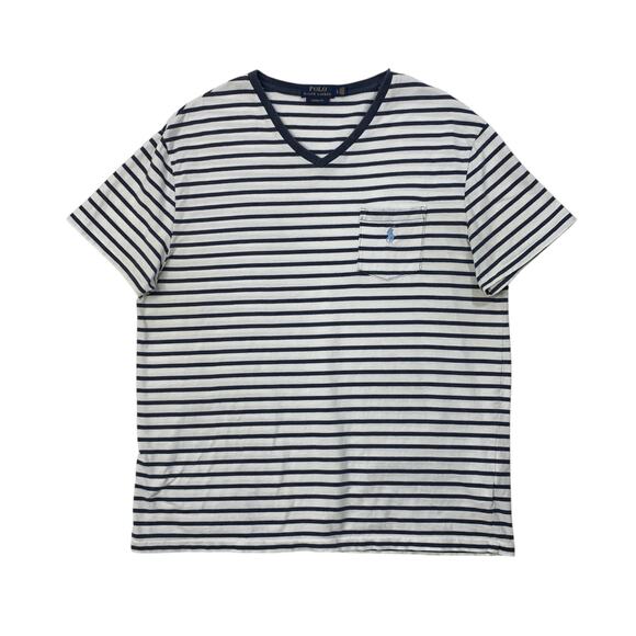 Polo by Ralph Lauren Other - Polo Ralph Lauren Shirt Mens L White Navy Classic Fit Striped V Neck Pocket Tee